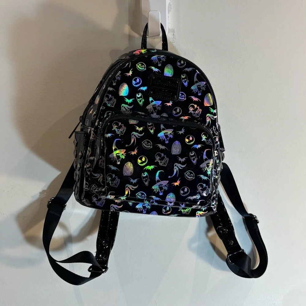 black holographic mini backpack Loungefly | Bags | Loungefly Disney The Nightmare Before Christmas Black  Holographic Mini Backpack